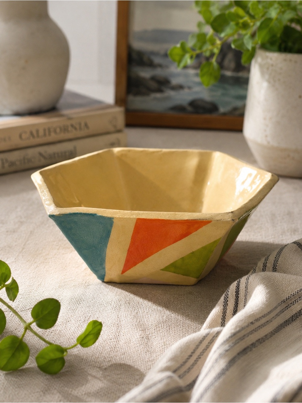Vintage Handmade Studio Pottery Geometric Bowl | One-of-a-Kind
